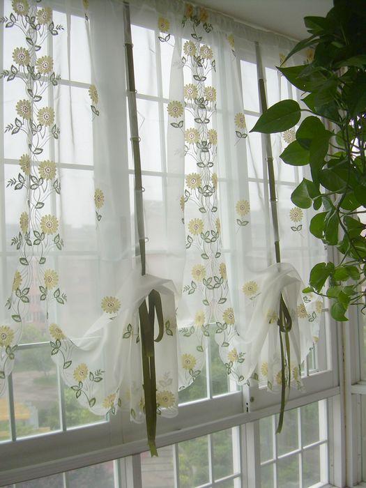 French Country Embroidered Balloon Shade Sheer Voile Cafe Kitchen
