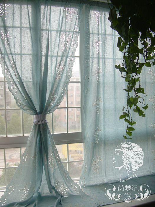 French Country Embroidered Balloon Shade Austrian Blue