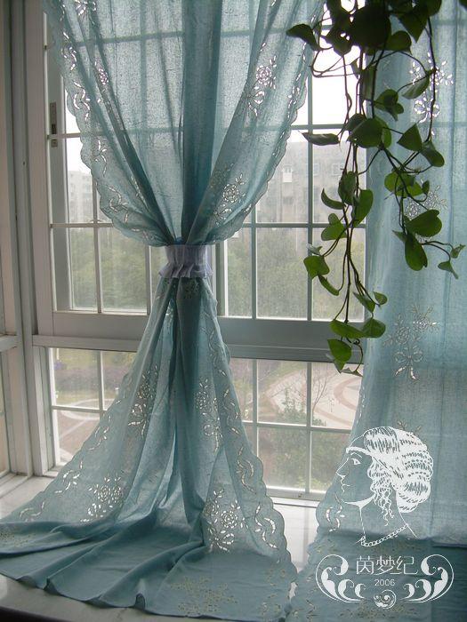 French Country Embroidered Balloon Shade Austrian Blue
