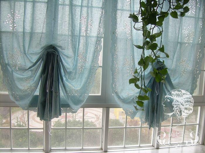 French Country Embroidered Balloon Shade Austrian Blue