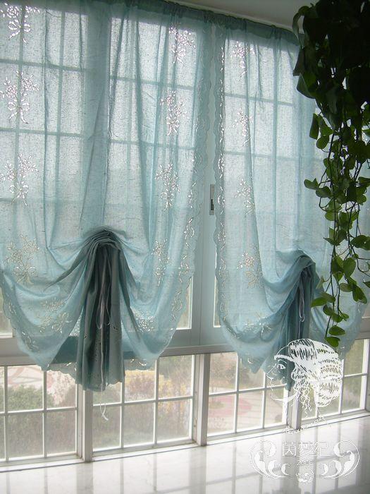 French Country Embroidered Balloon Shade Austrian Blue