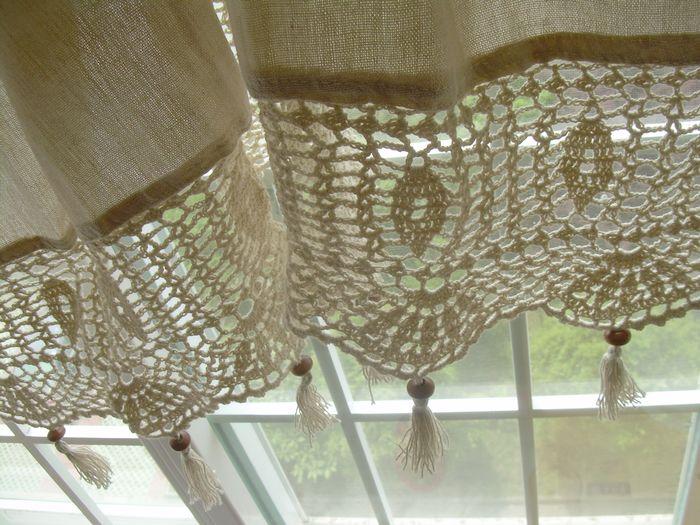 2 X Tab Top Cotton Linen Crochet Lace Beige Curtain Panel