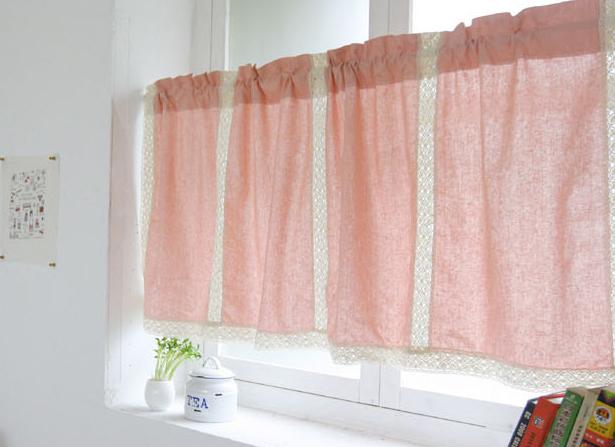 French Country Pink Cotton Linen Cafe Kitchen Curtain