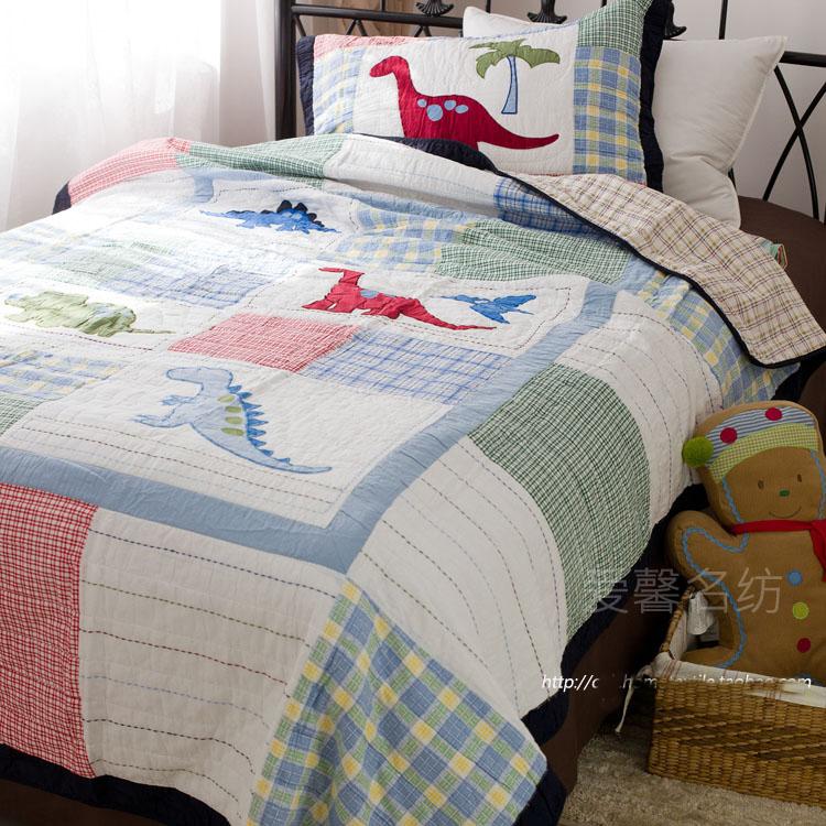 Twin Boy Kids Dinosaur Cotton Quilted Bedspread Coverlet Quilt Set L