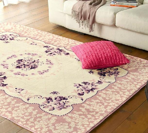 French Country Victorian Floral Pink Living Bedroom Floor Mat Rug