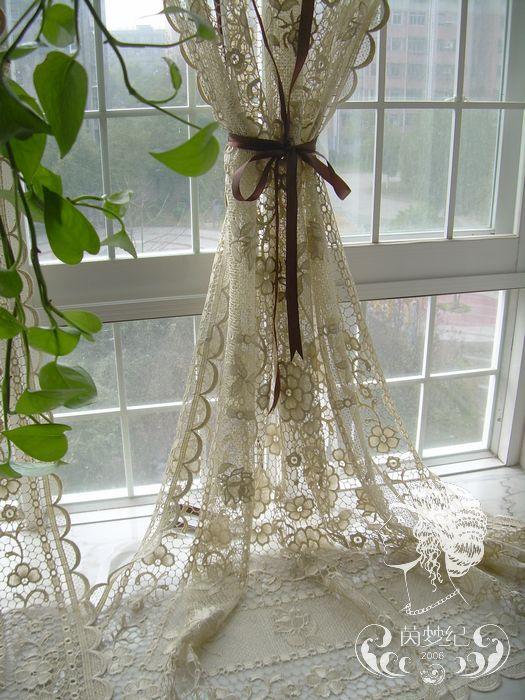French Country Hand Crochet Lace Balloon Shade Sheer Cafe