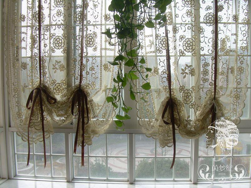 French Country Hand Crochet Lace Balloon Shade Sheer Cafe