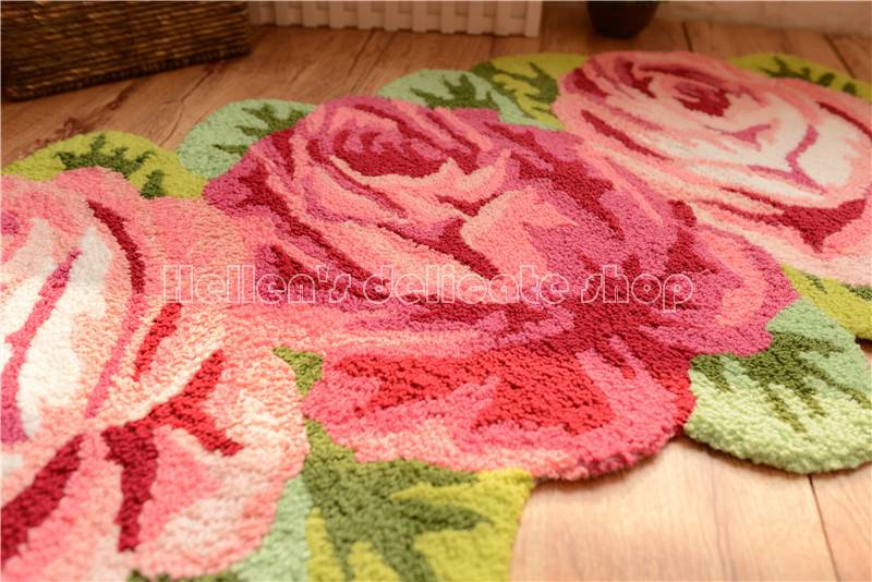 French Country Shabby Floral Chic Pink Rose Bath Rug Floor/Door Mat