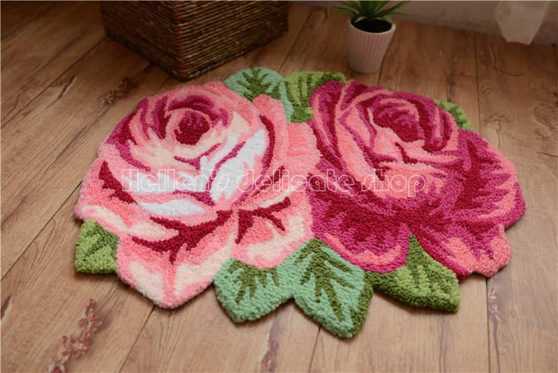Country Shabby Floral Chic Pink Rose Bedroom Bath Rug Floor/Door Mat