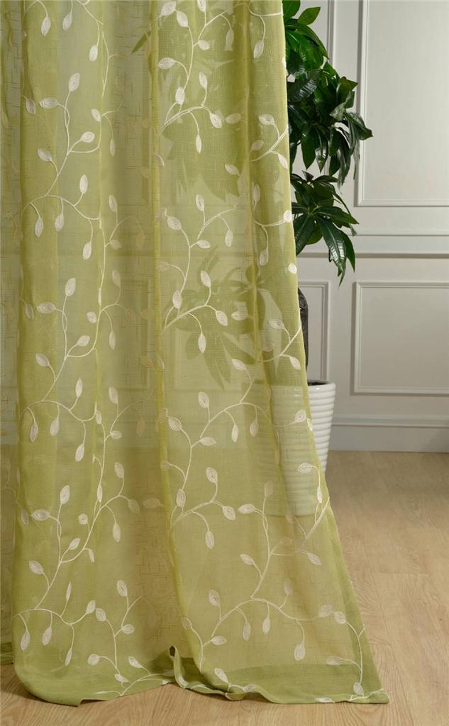 French Country Provincial Embroidered Floral Green Sheer