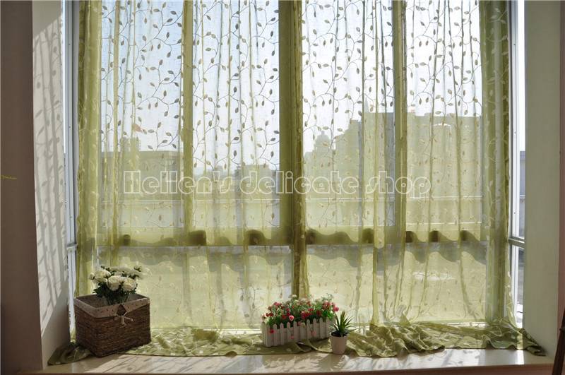 French Country Provincial Embroidered Floral Green Sheer