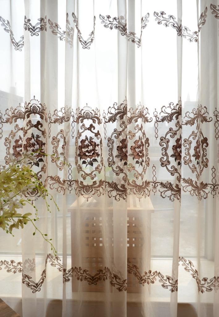 Custom Floral Flower Rose Embroidered Sheer Curtain Panel Cottage