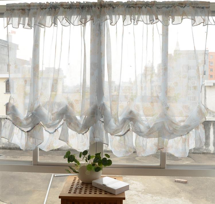French Country Floral Balloon Shade Pull Up Austrian Cafe Kitchen Curtain