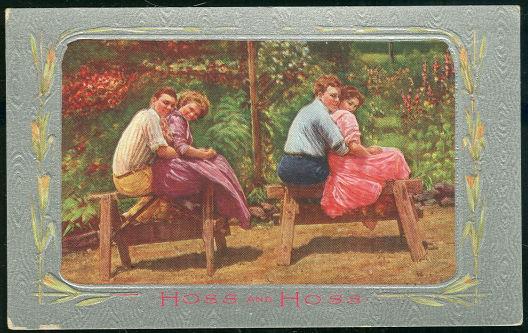 Postcard - Two Courting Couples, Hoss and Hoss