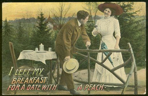 Postcard - Victorian Courting Couple Having Breakfast