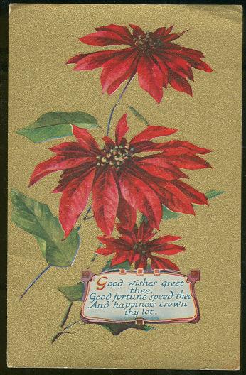 Image for GOLD POSTCARD OF POINSETTIAS OFFERING GOOD WISHES