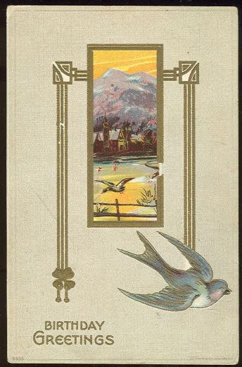 Image for BIRTHDAY GREETINGS POSTCARD BLUE BIRD AND MOUNTAINS
