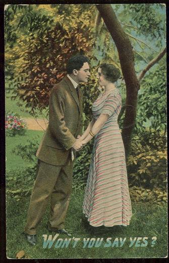 Postcard - Victorian Courting Couple Won't You Say Yes