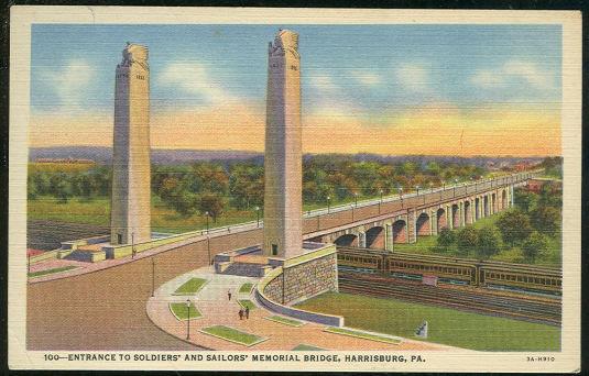 Postcard - Entrance to Soldiers' and Sailors' Memorial Bridge, Harrisburg, Pennsylvania