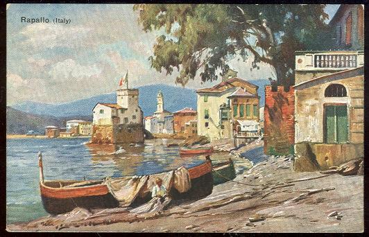 Image for GERMAN ART POSTCARD OF BOATS ALONG COAST RAPALLO, ITALY