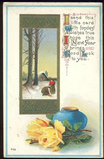 Postcard - New Year Good Luck Postcard with Snowy Scene