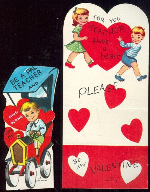 Valentine - Set of Two Vintage Boy and Girl Teacher Valentine Cards