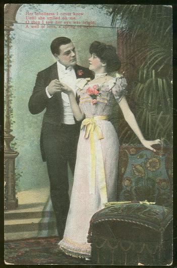 Postcard - Victorian Courting Couple Postcard, Her Loveliness