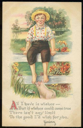 Image for COUNTRY BOY SITTING ON FENCE WITH PIG