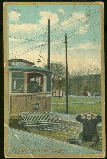 Image for COMIC POSTCARD OF MAN SITTING ON TROLLEY TRACKS