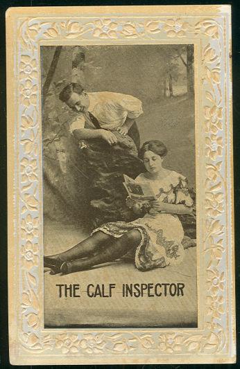 Postcard - Man Admiring Lovely Lady the Calf Inspector