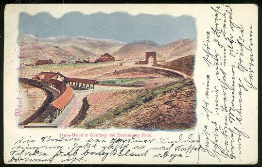 Image for UNDIVIDED POSTCARD OF DEPOT AT GARDINER, MONTANA AND ENTRANCE TO YELLOWSTONE PARK