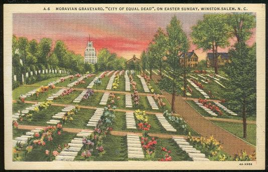Postcard - Moravian Graveyard, City of Equal Dead on Easter Sunday, Winston Salem, North Carolina