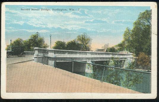Postcard - Second Street Bridge, Burlington, Wisconsin