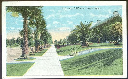 Postcard - Sunny California Street Scene