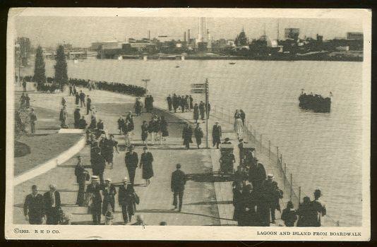 Postcard - Lagoon and Island from Boardwalk, a Century of Progress, International Exposition 1933, Chicago, Illinois