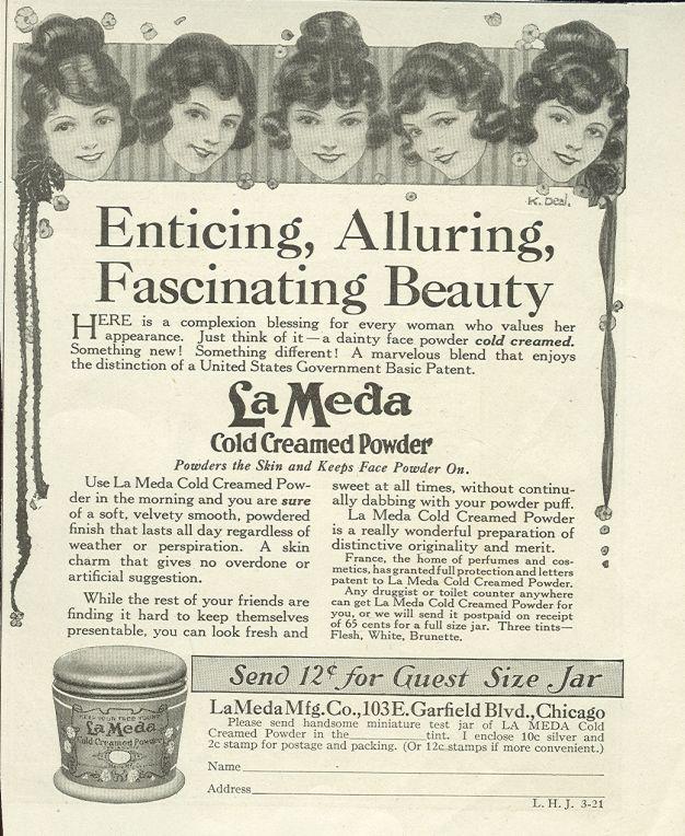 Image for 1921 LADIES HOME JOURNAL LAMEDA COLD CREAMED POWDER MAGAZINE ADVERTISEMENT