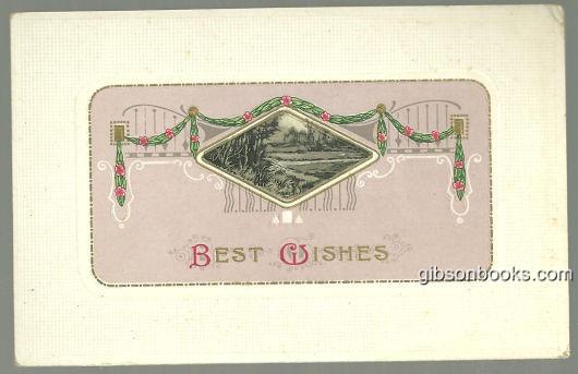Postcard - Best Wishes Postcard with Landscape and Garland