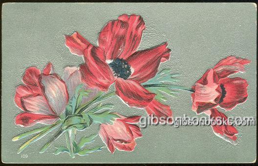 Postcard - Red Poppies on Silver Background