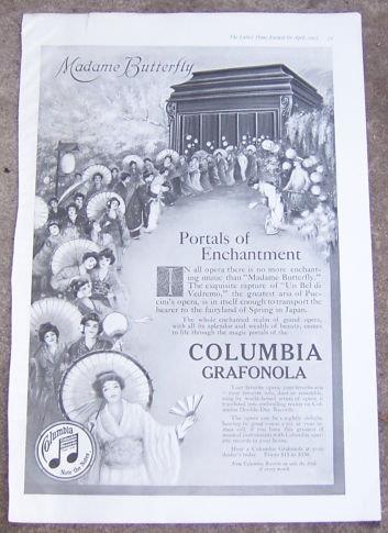 Image for 1917 LADIES HOME JOURNAL MADAME BUTTERFLY ON COLUMBIA GRAFONOLA MAGAZINE ADVERTISEMENT