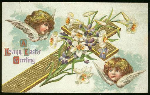 Postcard - Religious Easter Postcard with Cross and Angels