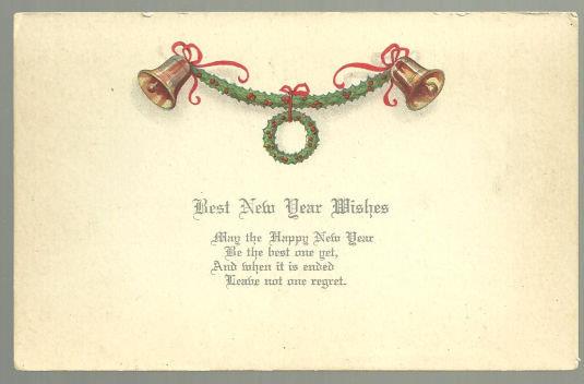 Postcard - Best New Year Wishes Postcard with Golden Bells