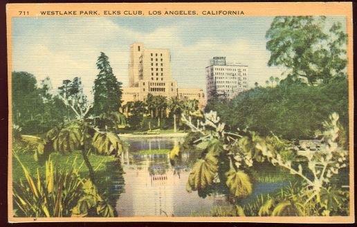 Postcard - Westlake Park, Elks Club, Los Angeles, California