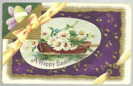Postcard - Happy Easter Postcard with Boat Filled with Flowers
