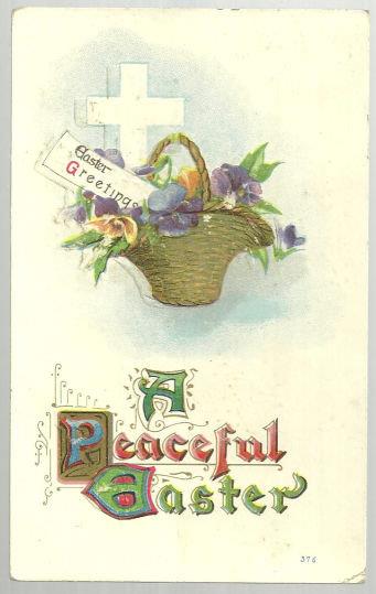 Postcard - Peaceful Easter Postcard with Floral Basket and Cross