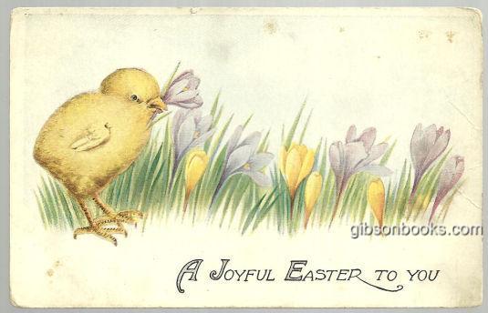 Postcard - Joyful Easter Postcard with Chick and Crocuses