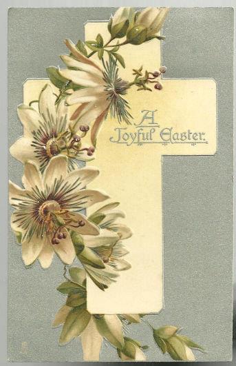 Postcard - Joyous Easter Postcard with Cross and Passion Flowers