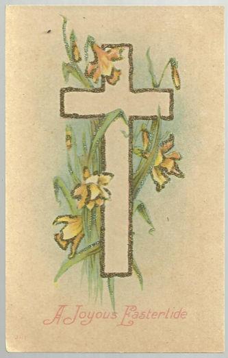 Postcard - Joyous Eastertide Postcard with Cross and Daffodils