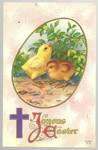 Postcard - Joyous Easter Postcard with Two Chicks and Cross