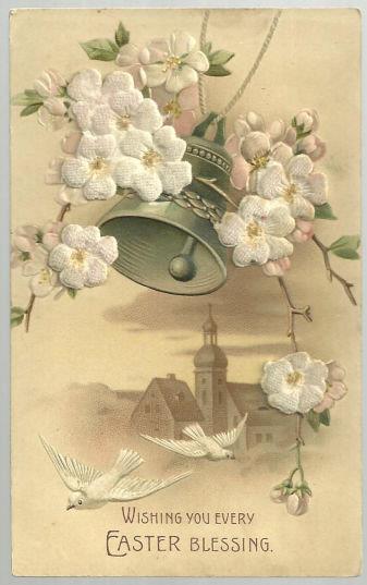 Image for EASTER BLESSING POSTCARD WITH FUZZY BLOSSOMS AND CHURCH BELL