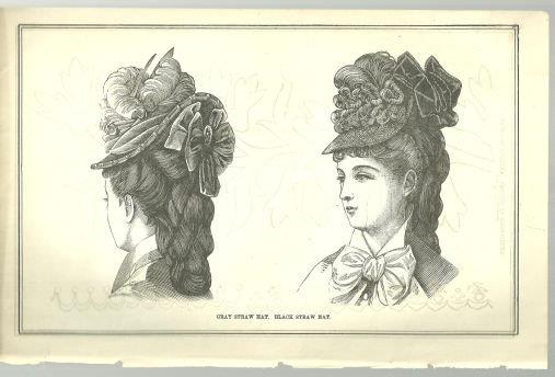 Image for GREY STRAW HAT AND BLACK STRAW HAT 1876 PETERSON'S MAGAZINE